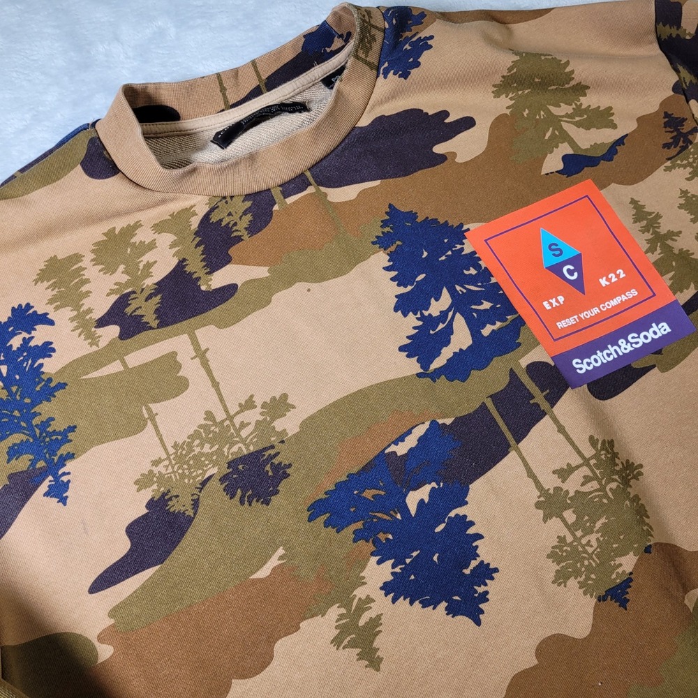 Scotch & Soda Sweatshirt Mens XL Brown Camo Tree Print Reset Your Compass 158487